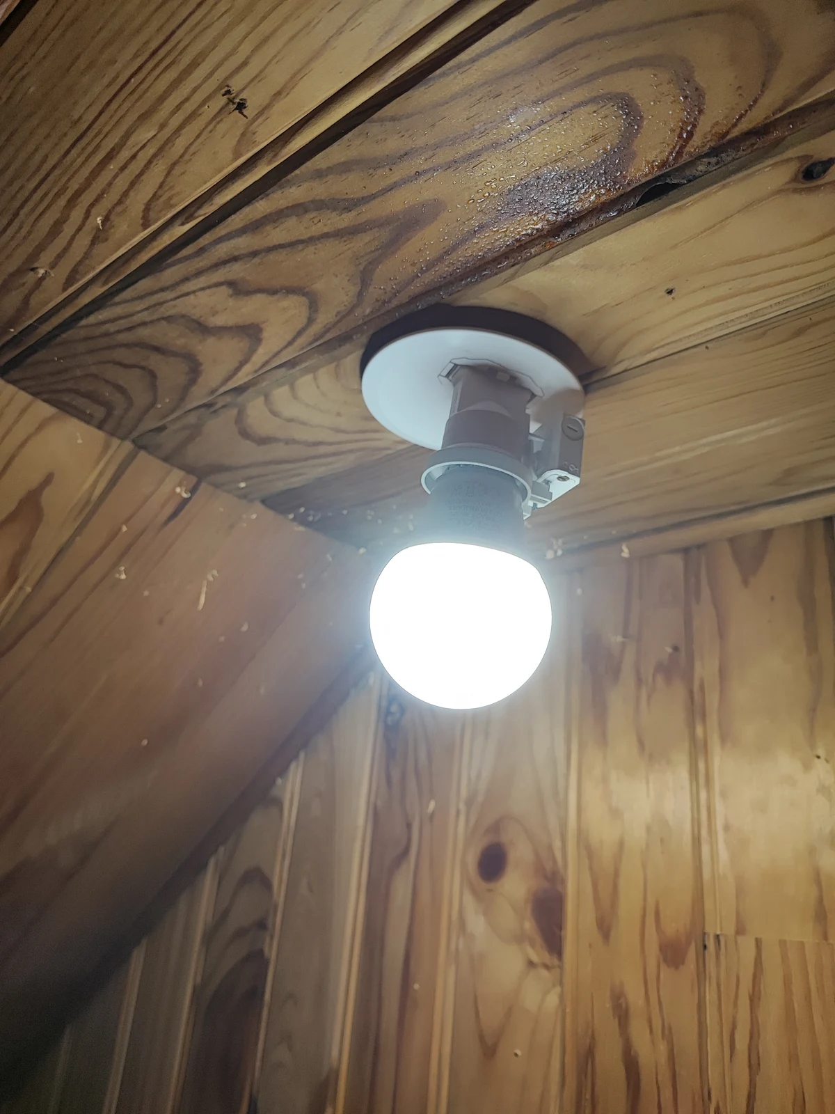 Point lumineux sur lambris après intervention